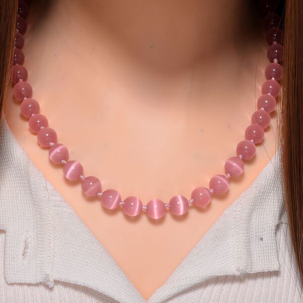 Rosa Katzenaugen Halskette mit Chatoyance-Effekt, 50 cm image number 2