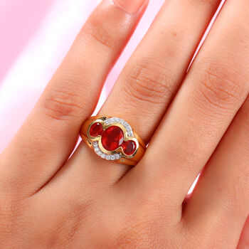 Mexikanischer Kirschfeuer-Opal und Zirkon-Ring, 925 Silber Gelbgold Vermeil  ca. 1,60 ct