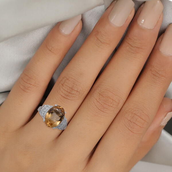 Citrin Ring 925 Silber Platin-Überzug image number 2