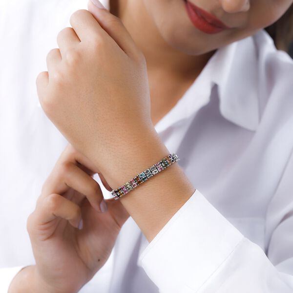 Nat&uuml;rliches mehrfarbiges-Turmalin Armband, ca. 19 cm, 925 Silber platiniert ca. 15.48 ct image number 3