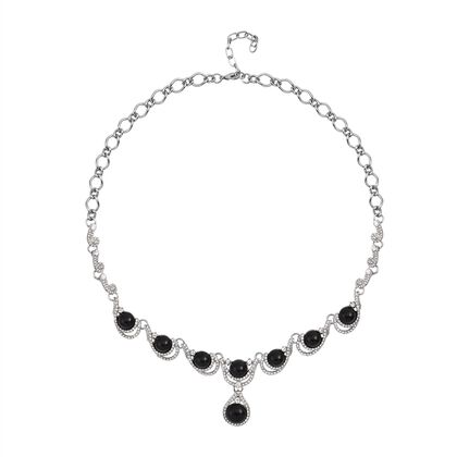 Schwarzes Glasachat, wei&szlig;es Kristall Collier, ca. 50 cm + 5 cm Extender