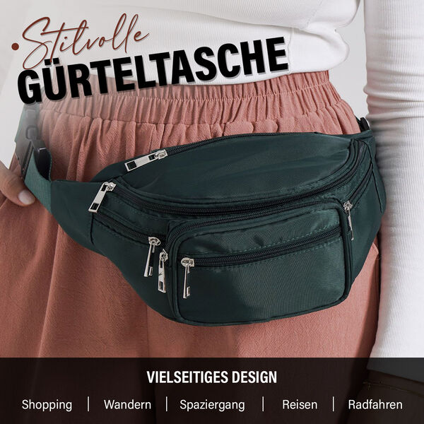 Nylon-G&uuml;rteltasche mit RFID-Schutz, 37x10x13,5cm, Dunkelgr&uuml;n image number 2