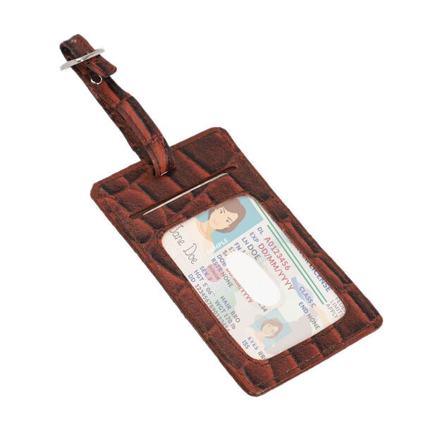 2er Set - Reisepass-Etui aus 100% echtem Leder mit RFID Schutz, mit passendem Kofferanh&auml;nger, Krokopr&auml;gung, braun image number 2