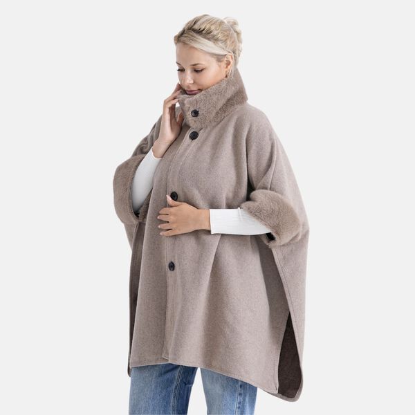 LA MAREY Signature Kunstfell-Poncho mit Plüschkragen und Umschlagärmeln, Einheitsgröße, Braun image number 3