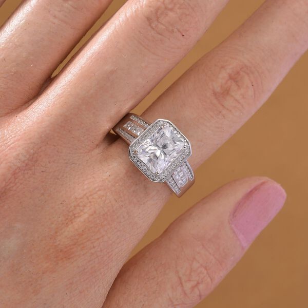 ALLE ERSTEMAL RADIANTA GRA zertifiziert RADIANT-SCHLIFF Moissanit (D-VVS) Ring 925 Silber rhodiniert (Größe 18.00) ca. 3.00 ct image number 3