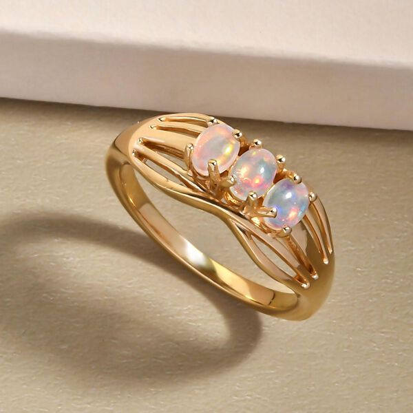 Natürlicher, äthiopischer Welo Opal Ring, 925 Silber vergoldet (Größe 17.00) ca. 0.36 ct image number 2