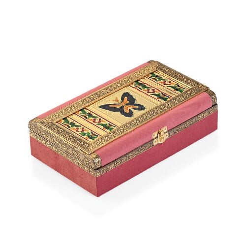  Handcrafted Oxidized Butterfly Embossed Jewellery Box  Size-24.2X15X7 Cms Colour-Silver & Pink