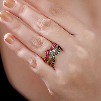 Thail&auml;ndischer Rubin, Kanchanaburi Blauer Saphir Schmuckset 925 Silber 750 Gelbgold Vermeil ca. 1.94 ct