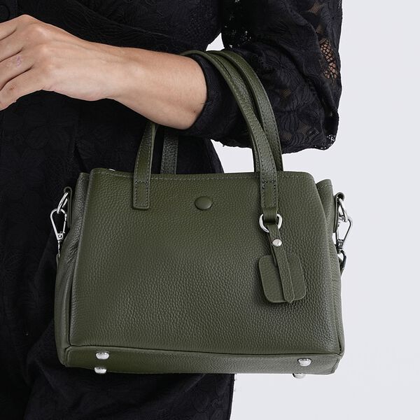 Crossbody-Tasche aus 100% echtem Leder mit Henkel und Schulterriemen, 24x11.5x18 cm, Grün image number 4