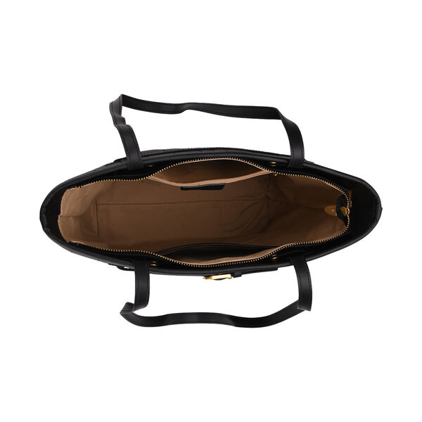 Tragetasche aus echtem Leder mit dekorativer Schnalle und zwei Griffen, 25×11×32 cm, Schwarz image number 4