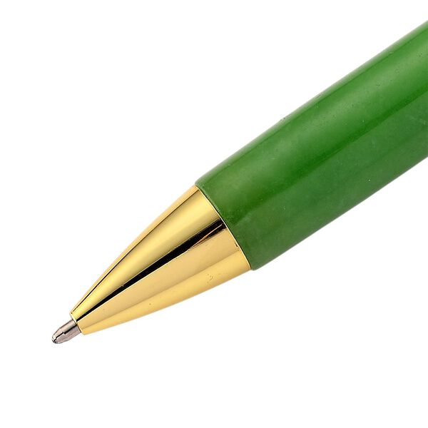 Gr&uuml;ner Olmec Jadeit Kugelschreiber mit poliertem Schaft, Wei&szlig;em Kristall und Legierungsmetall image number 3