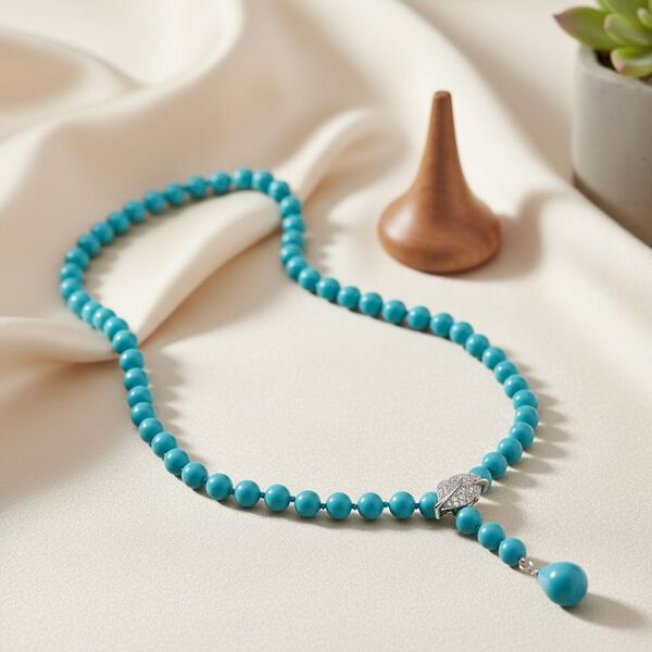 Sleeping Beauty t&uuml;rkisfarbene 10mm Muschelkernperle und wei&szlig;e Zirkonia 60cm Halskette image number 2