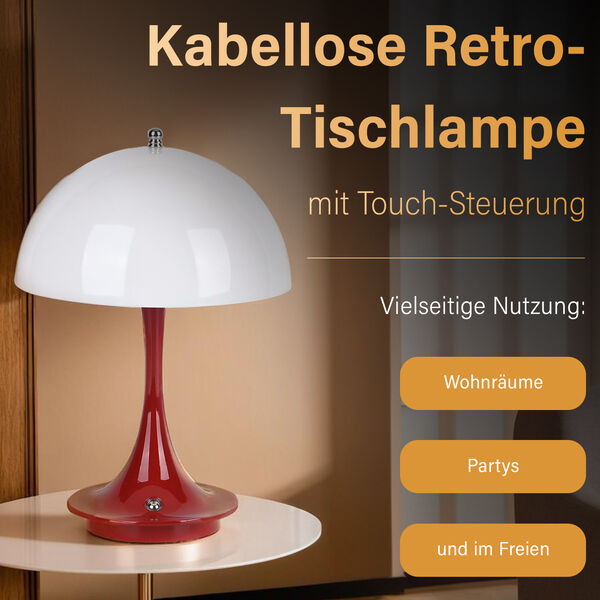 Kabellose Retro Pilz- Designerlampe  mit 3 Lichteinstellungen, rot image number 1