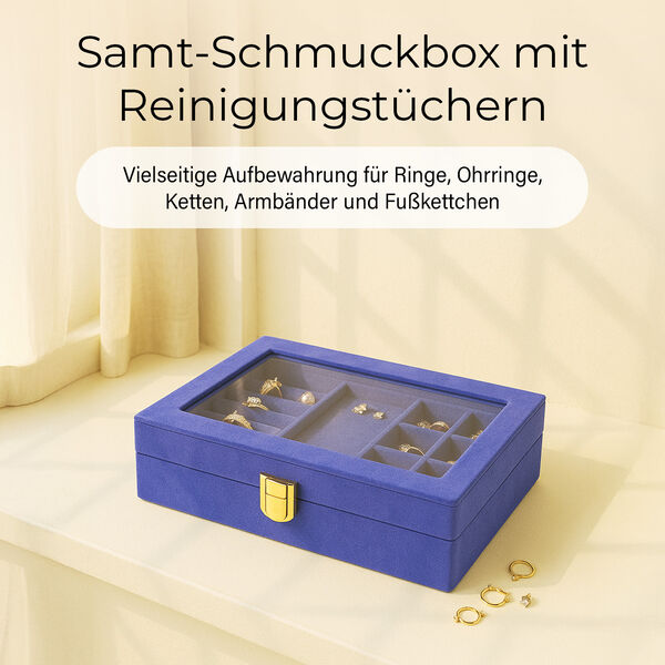 Samt Schmuckbox mit 5 Silberputzt&uuml;chern, 20x15x5cm, Lila image number 2