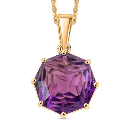 EXKLUSIVER LEUCHTENDE OKTILLION SCHLIFF Afrikanischer Amethyst, Wei&szlig;er Zirkon Anh&auml;nger mit Kette, 925 Silber 750 Gelbgold Vermeil ca. 6.82 ct