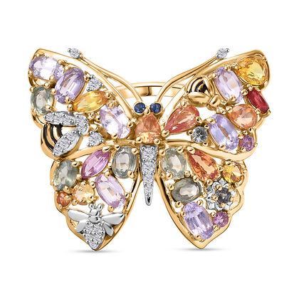 GP Trionfo Kollektion - Mehrfarbig Saphir Ring 925 Silber Rhodiniert und 750 Gelbgold Vermeil (Gr&ouml;&szlig;e 18.00) ca. 5.76 ct