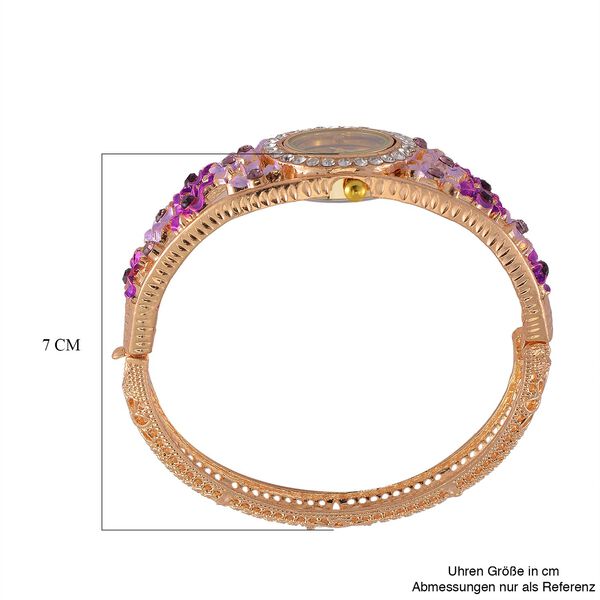 Strada - Elegante Bangle-Uhr mit Gold-Sonne-Zifferblatt, Lila und weiße Kristallen, Japanischem Uhrwerk, Reiner Edelstahl, emailliert image number 7