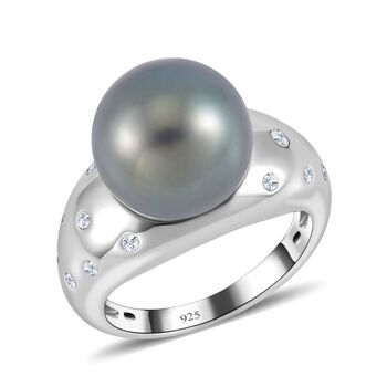 12-13mm Tahiti Perle und Zirkon Ring - 0,26 ct.