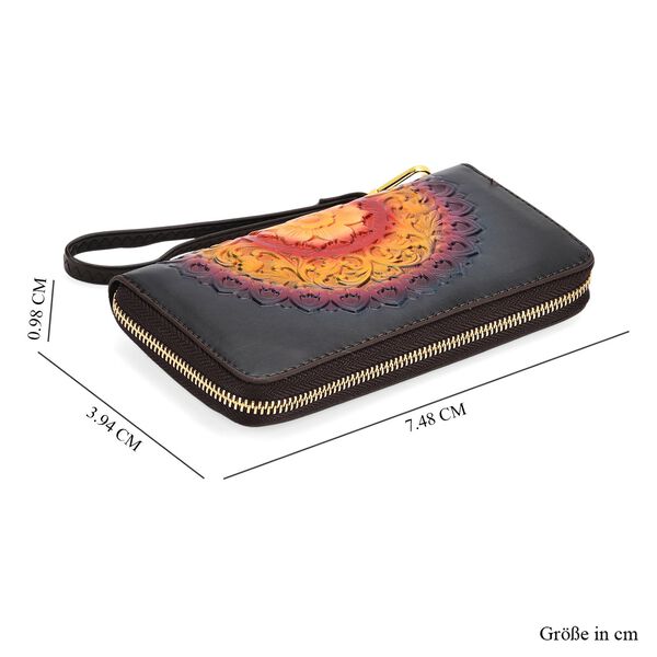 PU-Brieftasche mit geprägtem Mandala-Muster, 19x2,5x10cm, Gelb, rot und schwarz image number 7