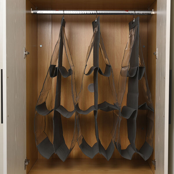 3er Set hängende Aufbewahrungstasche, PVC, Größe 33x80 cm, Grau image number 3