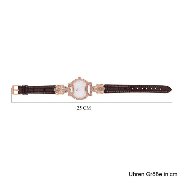 GENOA Kristall Uhr mit japanischem Miyota-Uhrwerk und braunem Lederarmband in Ros&eacute;goldton, 24cm image number 7
