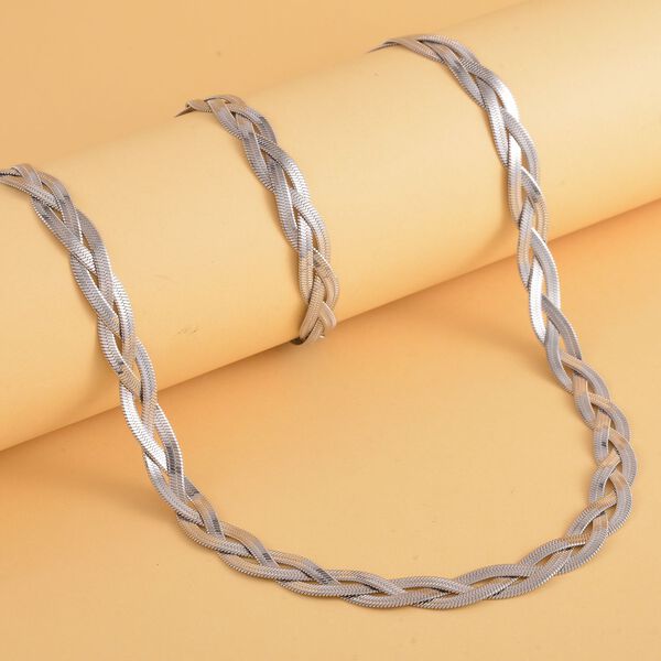 2er Set, Geflochtene Halskette und Armband, Edelstahl silberfarben image number 2