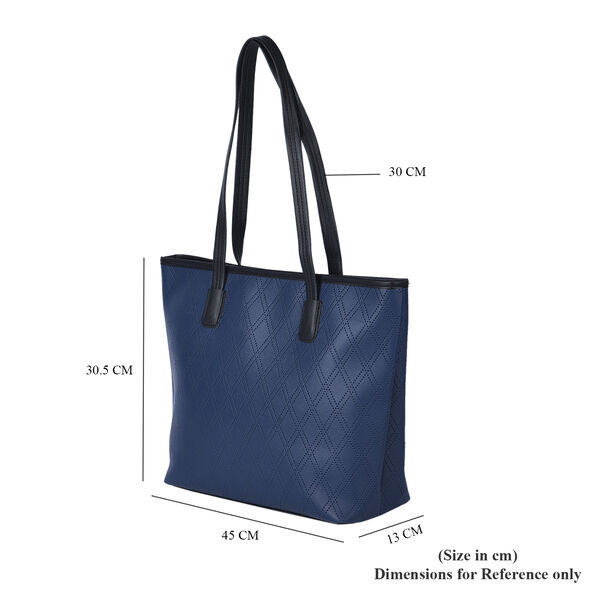 Moderne Handtasche aus naturfreundlichem Kunstleder, Karomuster, Blau image number 6