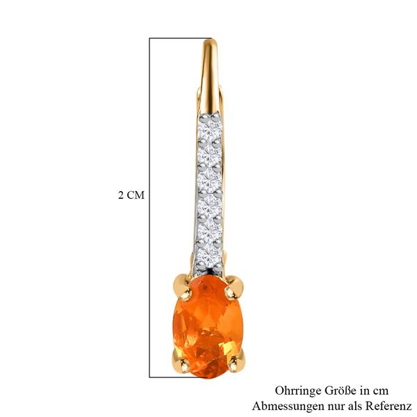 AA Salamanca Feueropal, Wei&szlig;er Zirkon Ohrringe 925 Silber 750 Gelbgold Vermeil ca. 0,84 ct. image number 6