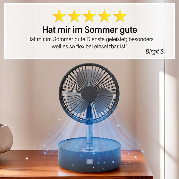 Kabelloser, faltbarer Ventilator mit integriertem Luftbefeuchter, USB-Anschluss, Dunkelgrau image number 4