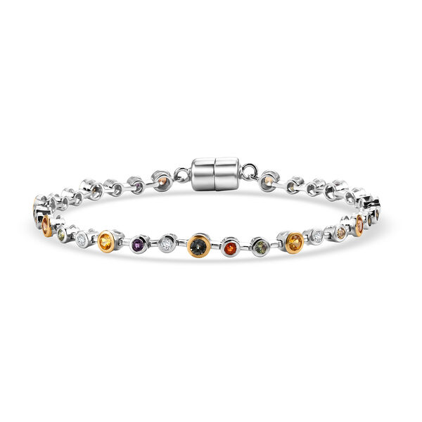 D'Joy Mehrfarbig Saphir Armband ca. 19 cm 925 Silber Rhodiniert und 750 Gelbgold Vermeil ca. 3,27 ct.