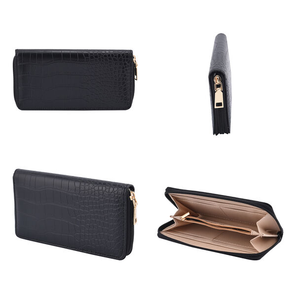 PASSAGE 4er-Set, Crossbody-Tasche, Portemonnaie, Schultertasche und Clutch mit Kroko-Pr&auml;gung, Schwarz image number 7