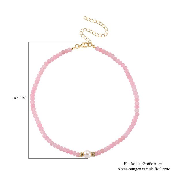Muschelkernperle, Rosenquarz und wei&szlig;e Kristall 40,5+10cm Halskette image number 7