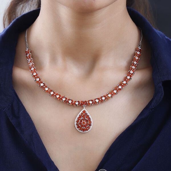 Purpurroter Feuer Opal und Wei&szlig;er Zirkon, Halskette, ca. 45 cm 925 Silber platiniert ca. 13.35 ct image number 2