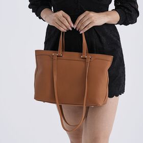 Leder-Shopper mit Doppelhenkel, 30x12x23 cm, Tan