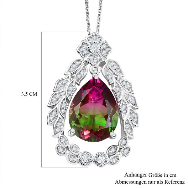 Garden Grace - D'joy Wassermelonen Quarz Triplette, Wei&szlig;er Zirkon Anh&auml;nger mit Kette ca. 45 cm, 925 Silber rhodiniert ca. 11.36 ct image number 7