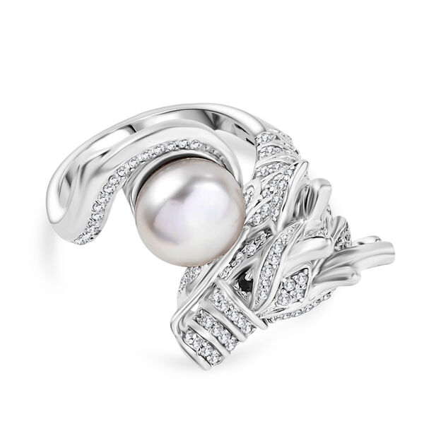 EVER TRUE S&uuml;&szlig;wasser Perle (9-9.5 mm), Schwarzer Spinell Ring Nickelfreies Messing (Gr&ouml;&szlig;e 21.00)