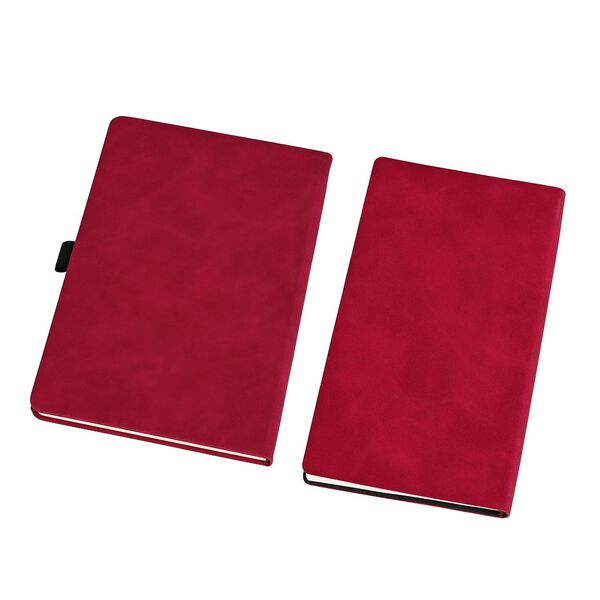 Premium Set; Notizbuch und Taschentagebuch mit geschnitztem, samtigem Hardcover und Kugelschreiber, Rot image number 11