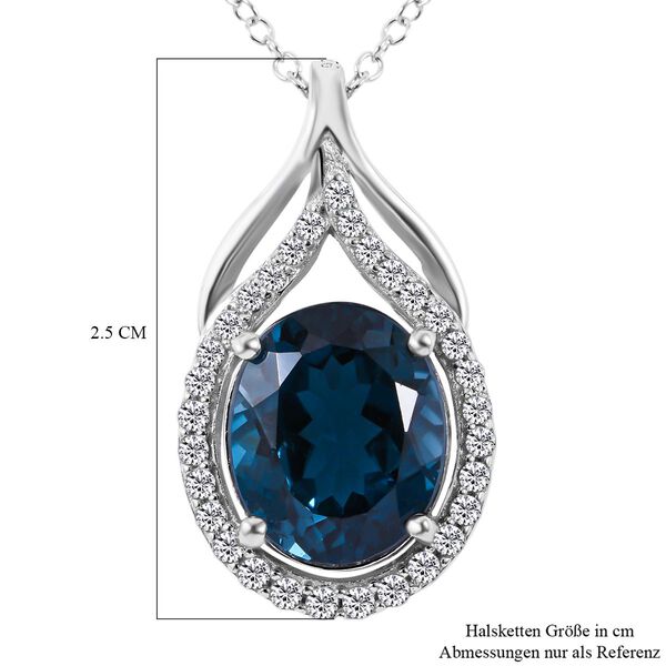 London Blau Topas und wei&szlig;er Zirkon Anh&auml;nger mit Kette, 925 Silber ca. 6.02 ct image number 4