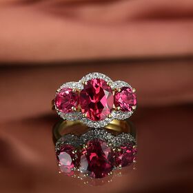 Trinity Flame - D'joy Lab Grown Padparadscha-Saphir Ring 925 Silber 750 Gelbgold Vermeil (Größe 18.00) ca. 6.79 ct