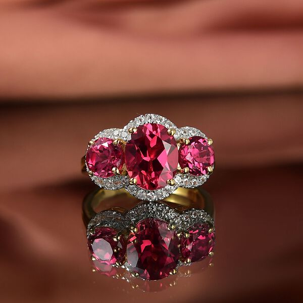 Trinity Flame - D'joy Lab Grown Padparadscha-Saphir Ring 925 Silber 750 Gelbgold Vermeil (Größe 18.00) ca. 6.79 ct image number 2