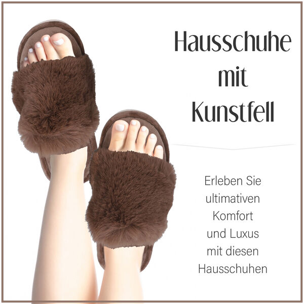 Hausschuhe mit Kunstfell, Gr&ouml;&szlig;e 36-37, Braun image number 7