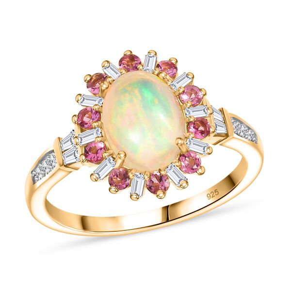 AA Natürlicher, äthiopischer Welo Opal, rosa Turmalin und Moissanit Ring - 1,95 ct. image number 4
