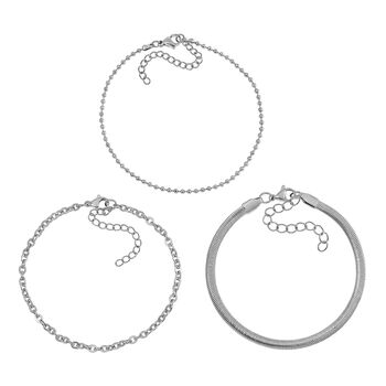 3er-Set - Kugelarmband, Gliederarmband, Ankerarmband, 19+5cm, Silberton