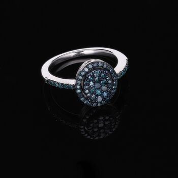 Blauer Diamant Ring, 925 Silber platiniert (Gr&ouml;&szlig;e 18.00) ca. 0.50 ct