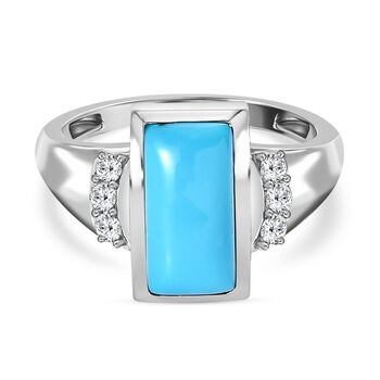 Amerikanischer, nat&uuml;rlicher Sleeping Beauty T&uuml;rkis, Wei&szlig;er Zirkon Ring, 925 Silber platiniert (Gr&ouml;&szlig;e 17.00) ca. 2.43 ct