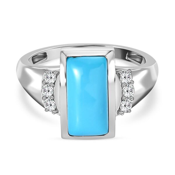 Amerikanischer, nat&uuml;rlicher Sleeping Beauty T&uuml;rkis, Wei&szlig;er Zirkon Ring, 925 Silber platiniert (Gr&ouml;&szlig;e 17.00) ca. 2.43 ct