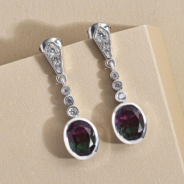 Wassermelonen-Quarz-Triplett und Zirkon Ohrh&auml;nger in Silber image number 2