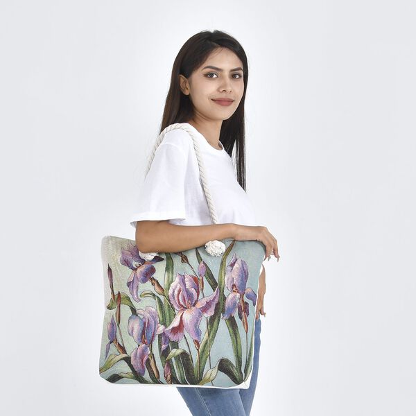 Jacquard gewebte Jute-Tasche, mit Lilie Design, 42x34 cm image number 2