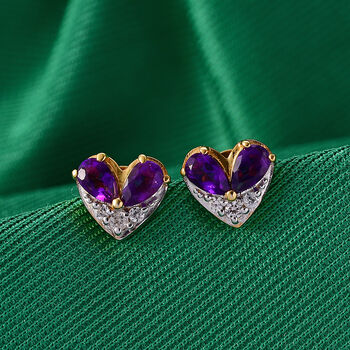 GP Amore Kollektion - Nat&uuml;rlicher Rhodolith Granat, Wei&szlig;er Zirkon Ohrringe 925 Silber 750 Gelb Vergoldet ca. 1.39 ct