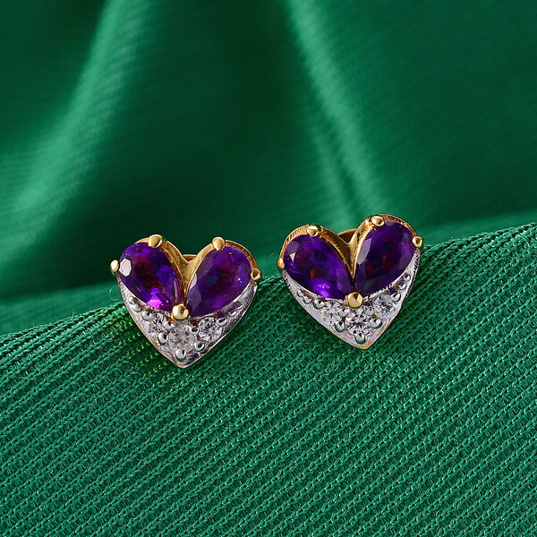 GP Amore Kollektion - Nat&uuml;rlicher Rhodolith Granat, Wei&szlig;er Zirkon Ohrringe 925 Silber 750 Gelb Vergoldet ca. 1.39 ct image number 1